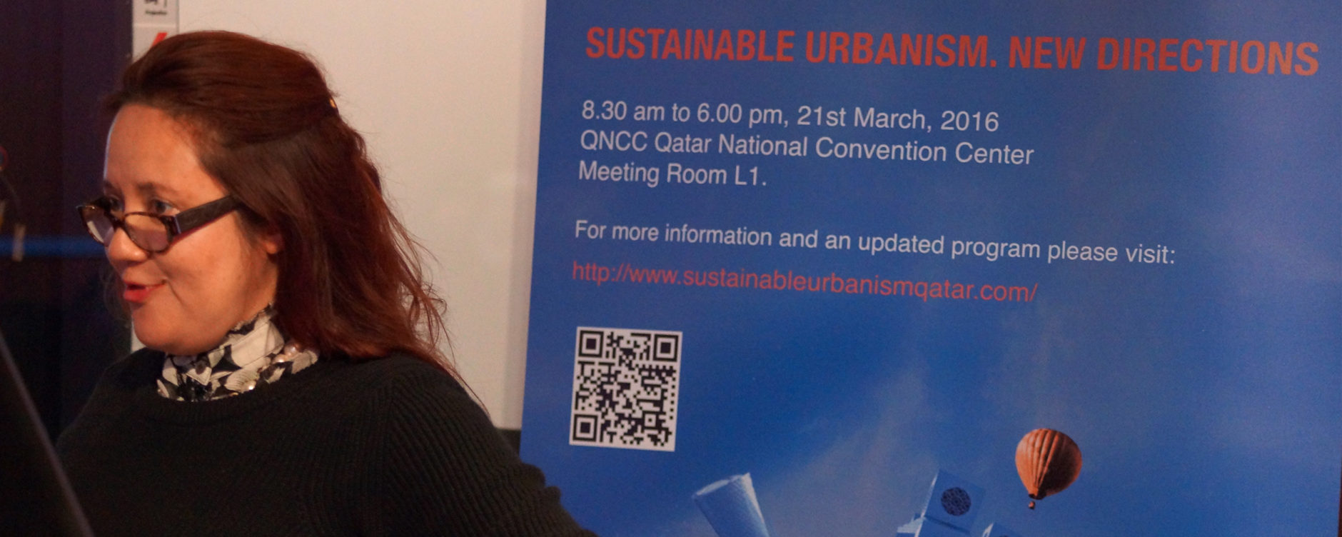 Sharifah Hamza presenting at the Sustainable Urbanism: New Directions Workshop, 21 March 2016, Qatar University, © Qatar University.