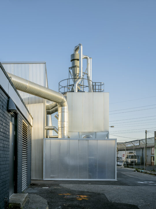 Bloqs' new factory has a biomass boiler providing renewable energy for heating and hot water from all its waste wood chip and saw dust through dust extraction. Photo: Timothy Soar.