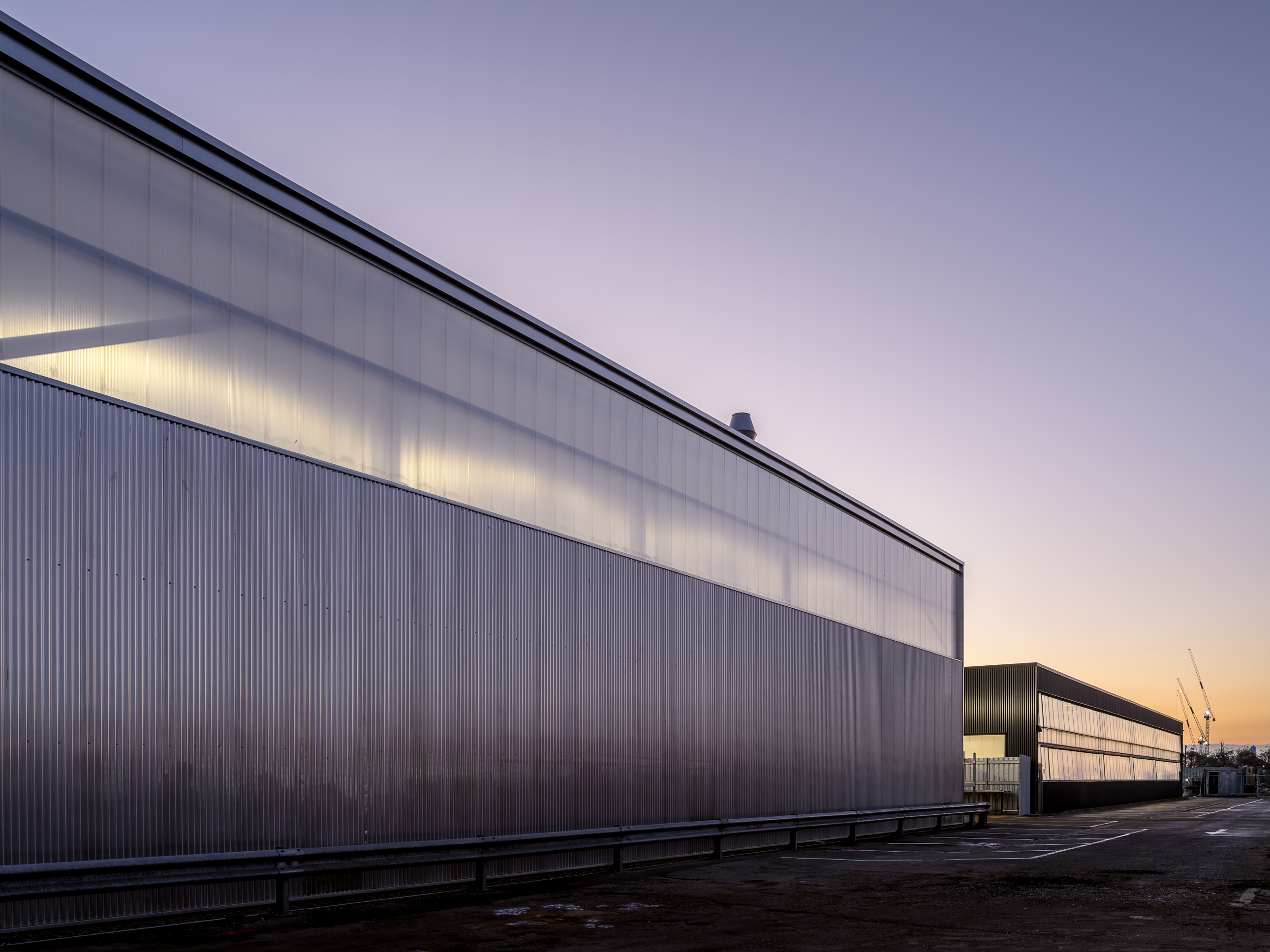 Building Bloqs' factory designed by 5th Studio has polycarbonate facade panels. Photo: Tim Soar.